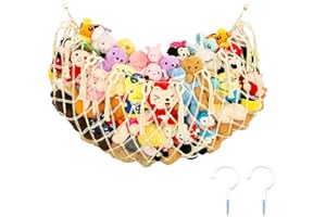 Buaak 153 CM Kuscheltier Aufbewahrung, Kuscheltier Netz, Kinderzimmer Kuscheltier Hängematten Hängender, Stofftier Aufbewahrung, Spielzeug Plüschtierhalter Kuscheltieraufbewahrung mit Haken (Beige)