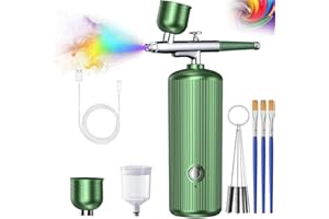 BURNTOP Airbrush Kit with Compressor, 48PSI Cordless Rechargeable Non-Clogging High-Pressure Air Brush Set with 0.3mm Nozzle and Cleaning Brush Portable Gun for Nail Art, Makeup, Barber, Cake Decor (Green)