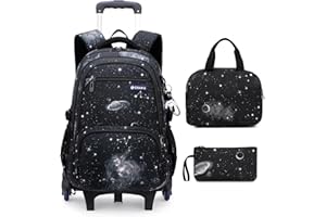 Amythe Mochilas Escolares para Niños Adolescentes 3 Pcs Mochila con Ruedas Grande, Carro para Mochilas 6 Ruedas para Viajes y Escuela, Sets de Mochila Trolley, 32x19x48cm