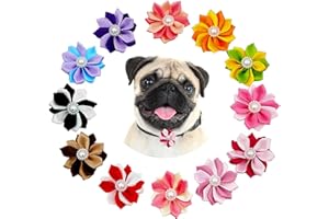 JpGdn 12pcs Dog Collar Bows Flowers with Fake Pearls Collar Charms Bow for Small and Medium Puppy Doggies Cats Pet Wedding Birthday Party Festival Slides Detachable Attachment Grooming Accessories