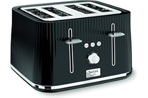 Tefal Loft 4-Slot Toaster, 7 Browning Levels, Defrost, Stop + Reheat Functions, Removable Crumb Tray, High-lift + Self-Centring Racks, 1700W, TT760840, Classic Design in Black