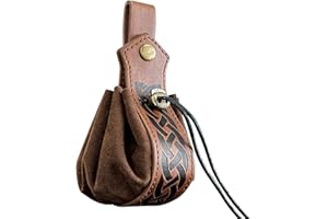 HiiFeuer Estuche con Cordón de Cuero Sintético Medieval, Monedero Portátil Nórdico Retro, Bolsa para Cinturón Vintage, Bolsa de Dados para Larp REN Faire (Marrón A)