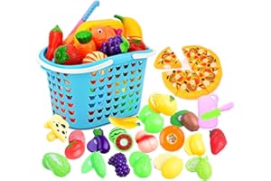 NIWWIN Zabawka z owocami do jedzenia, 27 sztuk, do zabawy w kuchni, do krojenia owoców i warzyw, zabawka edukacyjna, prezent dla dzieci