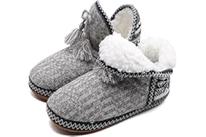 COFACE Coton Bottes Chaussons Femme Chaud Fourrure Doublé Bottines Dames Chaussures de Maison Enfiler Pantoufles Intérieur Antidérapant Caoutchouc Semelles