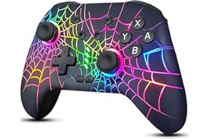 ZRZLMVP Switch Pro Controller für Switch/Switch 2/Oled/Lite - 1000 mAh Wiederaufladbar Wireless Switch Controllers mit 9 RGB Licht, Programmierbar, Wake Up Funktion, Turbo, Vibration - Spinngewebe