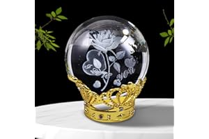 DIYPARKIA 3D Laser Crystal Ball Glass Paperweights with Metal Stand Gift Box Paperweights for Desk Crystal Ball Home Decor Crystal Gifts for Men&Women Glass Paperweights of Gift Giving Options (Rose)