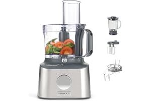 Kenwood Multipro Compact+ FDM315SS - Robot de cocina compacto (2,1 L, báscula integrada, cuchillo de acero inoxidable, 4 discos de trabajo y 5 accesorios adicionales, carcasa metálica, 800 W), color