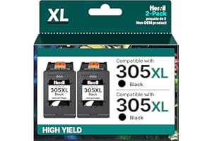 Heroil 305XL Nero Cartucce d'Inchiostro Sostituzione per HP 305XL per DeskJet 2700 2710e 2720e 2722e 2723e Plus 4120e 4122e 4130e Envy 6000 6020 6430 6030 (2-Pack)