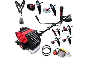 GENÉRICO Synergy Desbrozadora Gasolina 6 en1-65cc 4,9cv-Motor 2 Tiempos Disco de 3 Puntas, 1 de 2 Puntas, 1 de 8 Puntas, 1 de Widea, 2 Cabezales Hilo Automático, Arnés Profesional, Kit de Protección y 20m Hilo