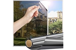 Linarun Reflective Window Film Privacy 60x400 One Way Window Film UV Mirror Window Tint Film Home Anti Glare Glass Film, Static Thermal Window Film for Sun Blocker Heat Reducing, Black Silver