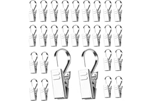 FENGQQKJ 100 Stück Vorhang Clips mit Haken Klemmhaken Gardinen Hakens Gardinen Clips Gardinenklammern Metall Haken Klemme Vorhang Aufhänger Vorhanghaken Edelstahl Vorhangs Clip für Schlafzimmer Badezimmer