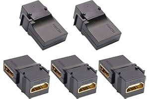 AAOTOKK 90 Degrés HDMI Keystone Adaptateur,Plaqué Femelle à Femelle HDMI pour Full HD 1080p,Adaptateur Couplage 3D 60 Hz & Panneau Prise Plaque Murale Montage Boucle(Noir/5 Pack)