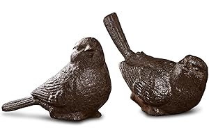 Loberon Deko-Vogel 2er Set Birdy, Schöne Antik-Patina, Detailliert Gefertigt, Garten-Accessoires, Gartendekoration, Tierfiguren, Gusseisen, braun