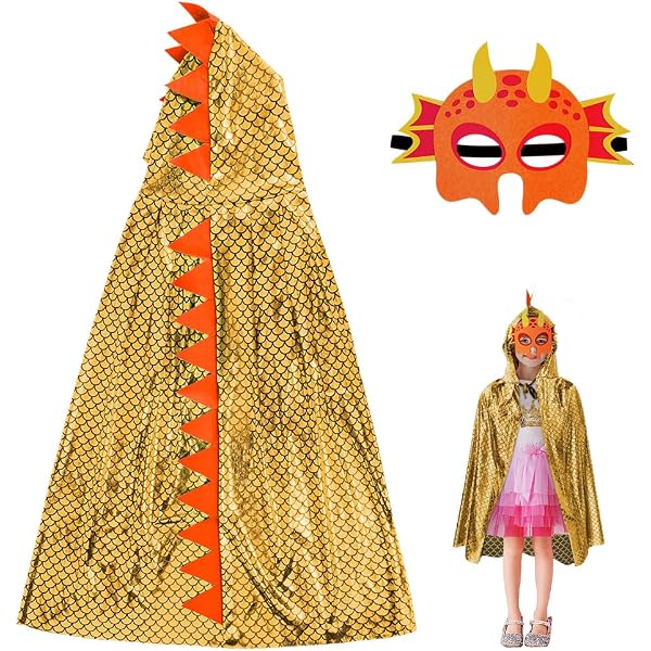 Glitzer-Dino-Umhang Für Kids – Goldener Kapuzenumhang Für Rollenspiel, Halloween & Karneval