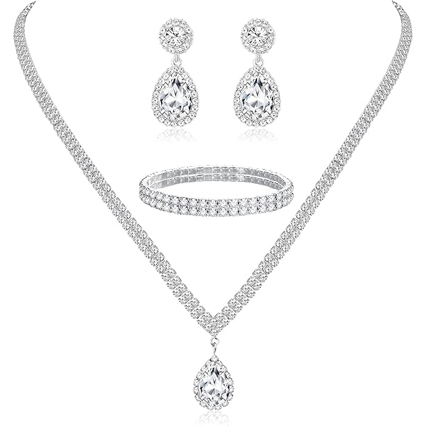 Set Gioielli Sposa Clataly - Collana, Orecchini E Bracciale In Argento Con Cristalli | Per Matrimonio E Cerimonie - Foto 3