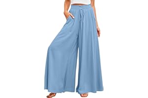ROFUSSO Pantaloni Donna a Gamba Larga Pantaloni Palazzo Casual e Leggeri Pantaloni Casual Pantaloni Estivi Elastici a Vita Alta Pantaloni Eleganti in Tessuto Tinta Unita con Tasche