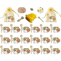 Hapneyea 40 Pack 1.5 OZ Hexagonal Pot De Miel En Verre Avec Cuillère En Bois, Pendentif Abeille, Sac Cadeau En Or, Carte De Remerciement, Jutes - Parfait Pour Les Cadeaux De Bébé