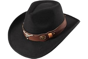 Geebuzz Men Women Cowboy Cowgirl Hat Classic Wide Brim Western Pinch Front Cowboy Hat with Belt