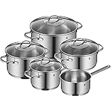 WMF Provence Plus Set di Pentole Induzione e Gas in Acciaio Inox 18/10 Cromargan, 5 pezzi, Fondo Transtherm Triplo Strato, Ba