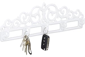 Relaxdays Żeliwny wieszak na ubrania ścienne, 5 haczyków, antyczny styl wiejski, wys. x szer. x gł.: ok. 13,5 x 42 x 4 cm, biały, 4 x 42 x 13,5 cm