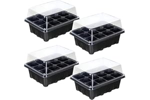 Schramm® 4 Stück Anzucht Set Gewächshaus Anzucht Schale Töpfe Zimmergewächshaus 18,5 x 15 x 8 cm für 48 Anzuchttöpfe Anzuchtset Mini-Gewächshaus schwarz