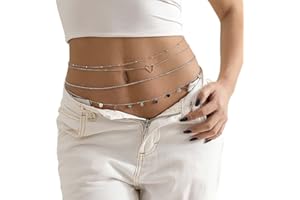 Carufin Multistrato Cristallo Vita Catena Peach Cuore Paillettes Catena Del Corpo Impilabile Catene Pancia Spiaggia Estiva Accessori Per Il Corpo Gioielli per Donne e Ragazze (D'argento)