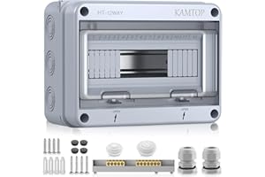 Kamtop Boîtier de Distribution Étanche IP65 12 Voies – Couvercle Transparent, Rail DIN Préinstallé, ABS Antichoc – Tableau Électrique Extérieur pour Garage, Jardin, Sous-sol