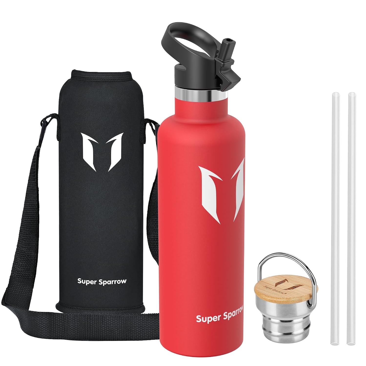 Super Sparrow Borraccia Termica 1L - Bottiglia Termica Senza Perdite - Senza BPA Borracce Bambini - Per Scuola, Sport, Campeggio, Palestra, Ciclismo - Con 2 Tappi