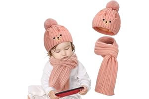 TAGVO Invierno Set de Bufanda y Gorro para Niños, Conjunto Gorro de Punto y Bufanda Cuello de Invierno para Niños Niñas, Pequeños Conjunto de Bufanda Sombreros de Punto 2 en 1(3-10 Años)