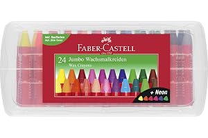 FABER-CASTELL 120034 Vaxkritor, Flerfärgad, 24 stycken | Ergonomisk triangelform, levande färger, vattentålig och i återanvän