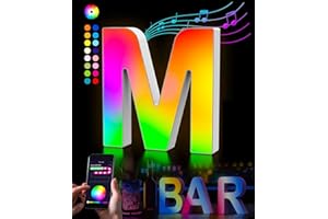 Kimimara Lettres Lumineuses Alphabet - Lumineux Lampe LED Lettre RGB App Controllo Lumières Lettre Opérateur à USB pour Réceptions Fête Mariage Noël Maison Bar Décoration (M)