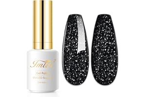 Imtiti Pailleté Vernis Semi-Permanents,15ml Vernis à Ongles Gel Noir Pailleté LED UV Vernis à Ongles Gel DIY Nail Art Kit de Démarrage pour Manucure en Salon pour Femmes Filles