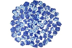 Yuvori 0,5 kg blaue und weiße unregelmäßige Porzellan-Mosaikfliesen, DIY, handgefertigt, Badezimmer, Wohnzimmer, Küche, Backsplash, Outdoor (03, Medium)