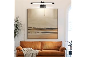 MantoLite Modern LED Bathroom Mirror Light with Pull Cord 40CM Black Picture Light with Swivel Lamp Head for Hotel Restaurant IP44 Bathroom Wall Light Arc Arm 3000K Warm White