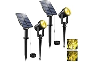 NATPOW Faretti Solari a Led da Esterno, 3000K Luci Solari da Giardino, 2 Modi, Automaticamente Acceso o Spento, Impermeabile IP65 Luci Esterne ad Energia Solare per Cortile, Patio, Alberi,2 Pezzi