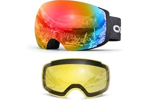 Odoland Occhiali da sci unisex per uomo e donna ragazzi occhiali da snowboard senza montatura con vetro magnetico intercambiabile protezione UV anti-nebbia occhiali da neve compatibili con casco per