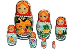 N_FROMM Matroschka Puppen Babuschka Matryoshka Märchen Feuervogel Holz 7 Figuren Höhe 16cm