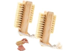 AHQIZFX Lot de 2 brosses à ongles pour nettoyer les ongles des doigts, brosses à ongles en bois, brosse à ongles double face avec corde de suspension pour frotter les ongles des doigts et des orteils, hommes