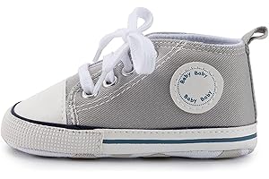 GINZER Toddler Infant High Top Baby Boy and Girl Sneakers, Crib Shoes - Newborn Shoes, Canvas Denim Shoes, Fashionable Breathable Infant First Walking Shoes