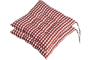 CHICKWING Cojines para Silla con Correas de Sujeción, Estampado Cuadros Pack 2 Cojín Decorativo de Asiento Cojines Acolchados de sillas para Terraza Jardín Sala Balcón (Rojo,40x40cm)