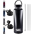 S2C 1200ML Insulated Water Bottle with 3 Lids, Double Wall,Leak Proof, Stainless Steel Water Bottle With Straw For Gym, Thermos Flask for Hot Water Bottle (BLACK)