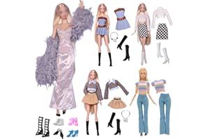 CARREUTY Set di 17 vestiti: 1 abito da sera alla moda, 1 gonna in denim, 3 top a maglia, 2 gonne, 1 pantaloni, 3 accessori per il collo, 1 borsa da 5 scarpe per bambole da 11,5 pollici, regalo casuale