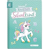 Endlich Schulkind! A5 Erinnerungsbuch zur Einschulung "Einhorn" Hardcover Einschulungsalbum Schulanfang Geschenk für die Schu