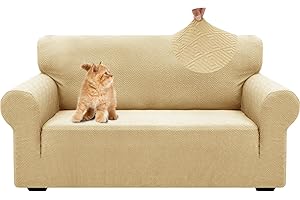 YSTELLAA Copri Divano 2 Posti Con Braccioli, Jacquard Copridivani Elasticizzati, Universale Moderno Sofa Cover, Antiscivolo, Lavabili, Rimovibile, Beige Giallo