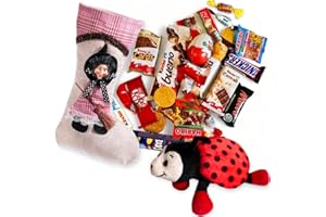 NARAMAKI® Calza Befana Rosa 29 Cm - Kinder + Monete di Cioccolato + Bubble Gum + Assortimento di Caramelle + Elah + Mini Barrette Mars- Bounty - Snickers + Mini Smarties + Gadget (ROSA)