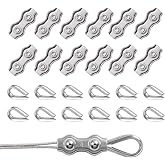 Cable Clamp Stainless Steel 304.24 Pieces M4 Duplex Clamp and Thimble M4, for Fixed Clothesline and Solar Sail, Cable Fixing
