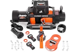 RHINO WINCH CO Rhino Verricello Elettrico con Cavo Sintetico e Telecomando Carbon Series 12V 13500lb / 6125KG