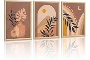 WENGTIAO Toile Peinture Encadré, Boho Abstrait Géométrique Tableau Decoration Murale, Marron Beige Minimaliste Botanique Peinture pour Decoration Murale Salon Maison Deco Chambre 40x60cmx3
