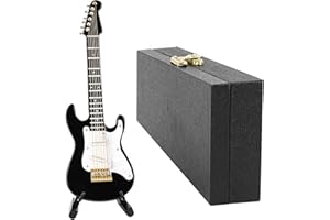 Musiin Guitare miniature avec support et étui, mini guitare électrique à 6 cordes de 14 cm, décoration de bureau, studio de musique, cadeau pour amateurs de guitare (électrique noire)