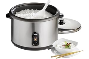 SARO RICO Arrocera eléctrica, 9,9 l, para 4,2 l de arroz, olla interior antiadherente, carcasa de acero inoxidable, función automática, accesorios incluidos, 1,7 kW